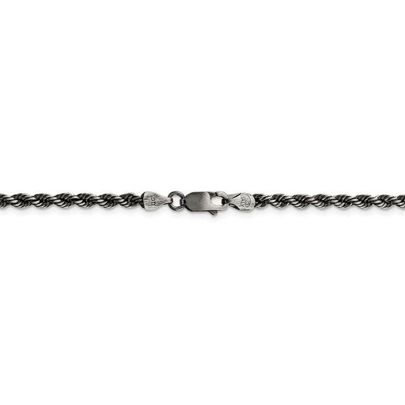 3mm Sterling Silver & Black Plated Solid Rope Chain Necklace, 30 Inch - Picture 3 of 7